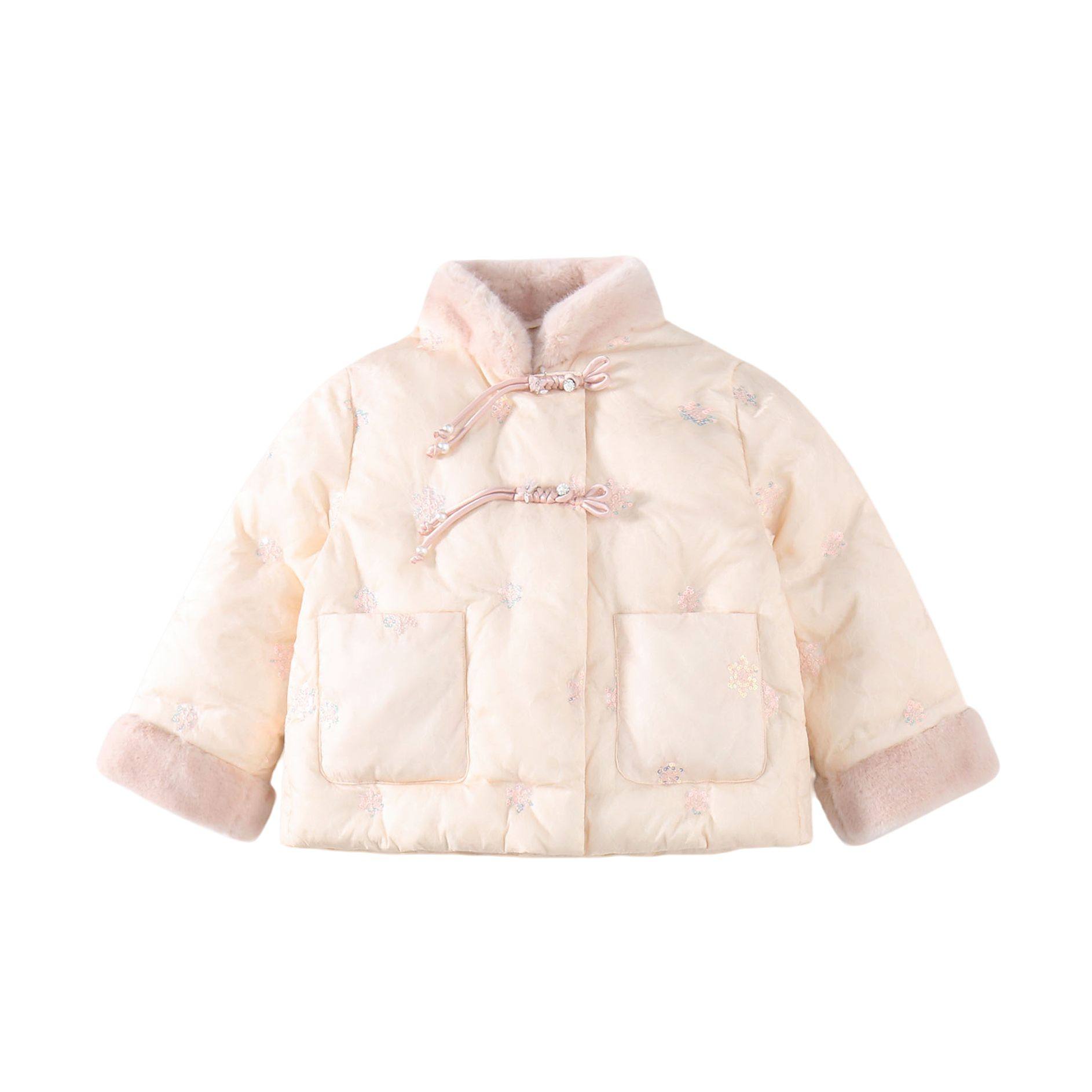 拉夏贝尔女童冬季夹棉棉袄保暖拜年服儿童冬季中国风盘扣亮片棉服 - 图3