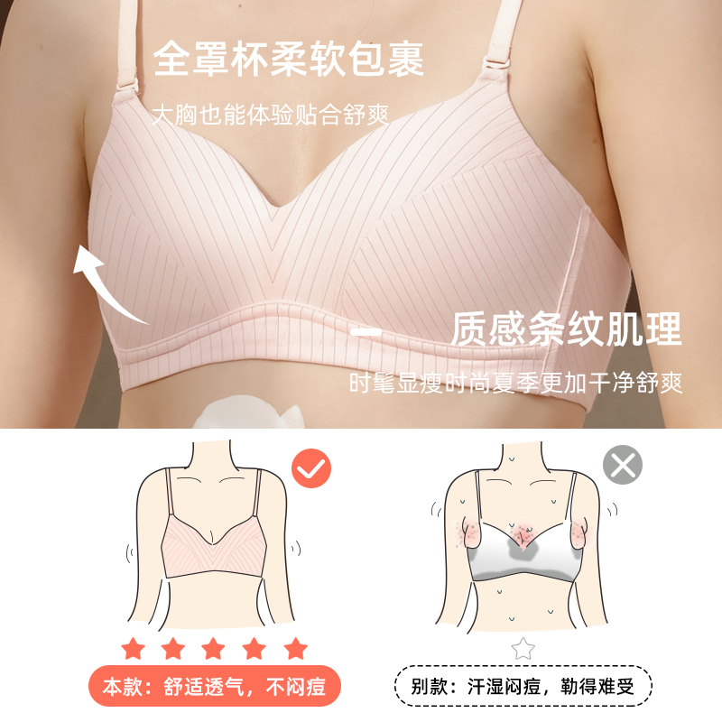 子墨壹品内衣夏季薄款女大胸显小舒适聚拢无钢圈莫代尔棉文胸套装