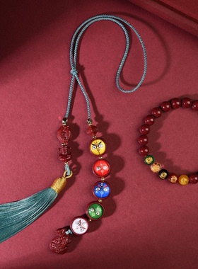 高含量朱砂【五路财神】车载挂件紫金砂唐卡古风包挂车内挂