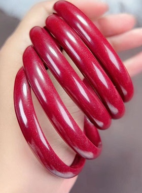 保真高含量紫金砂帝王砂正品女式朱砂心经叮当镯子女细宽条首饰