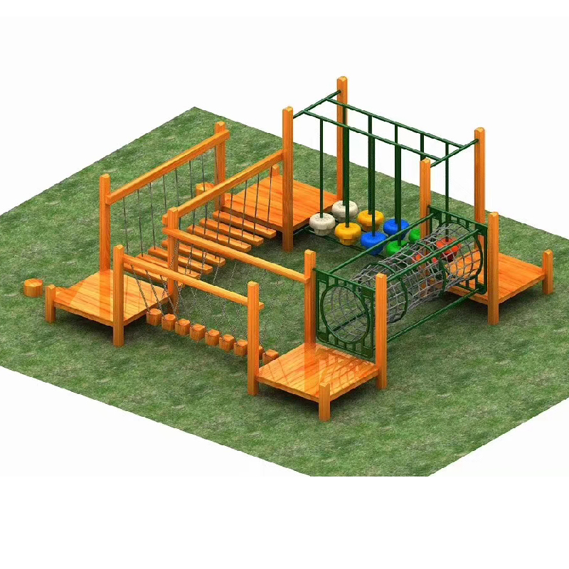 幼儿园户外玩具体能感统训练木质攀爬网架荡桥钻洞滑梯组合器材-图0