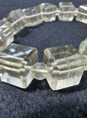 利比亚黄金玻璃陨石方糖手链天然金黄闪亮送礼自戴DIY创作手串