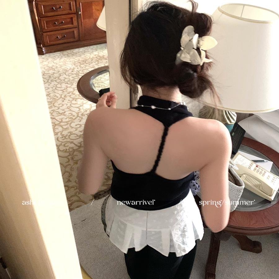 大于诗集 无人之境 纯欲风无袖背心女修身显瘦挂脖荡领针织上衣夏 - 图0