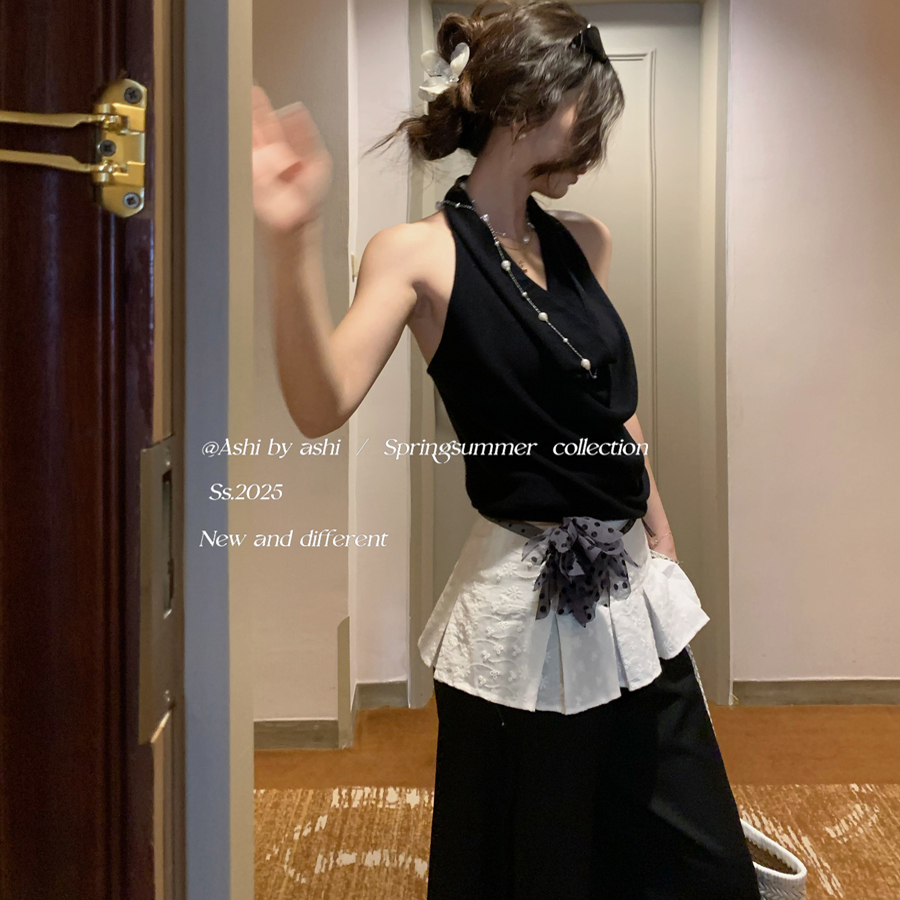 大于诗集 无人之境 纯欲风无袖背心女修身显瘦挂脖荡领针织上衣夏 - 图3