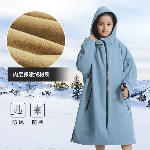 Детский водонепроницаемый ветрозащитный удерживающий тепло пляжный дорожный плащ с молнией для плавания, куртка, подходит для подростков