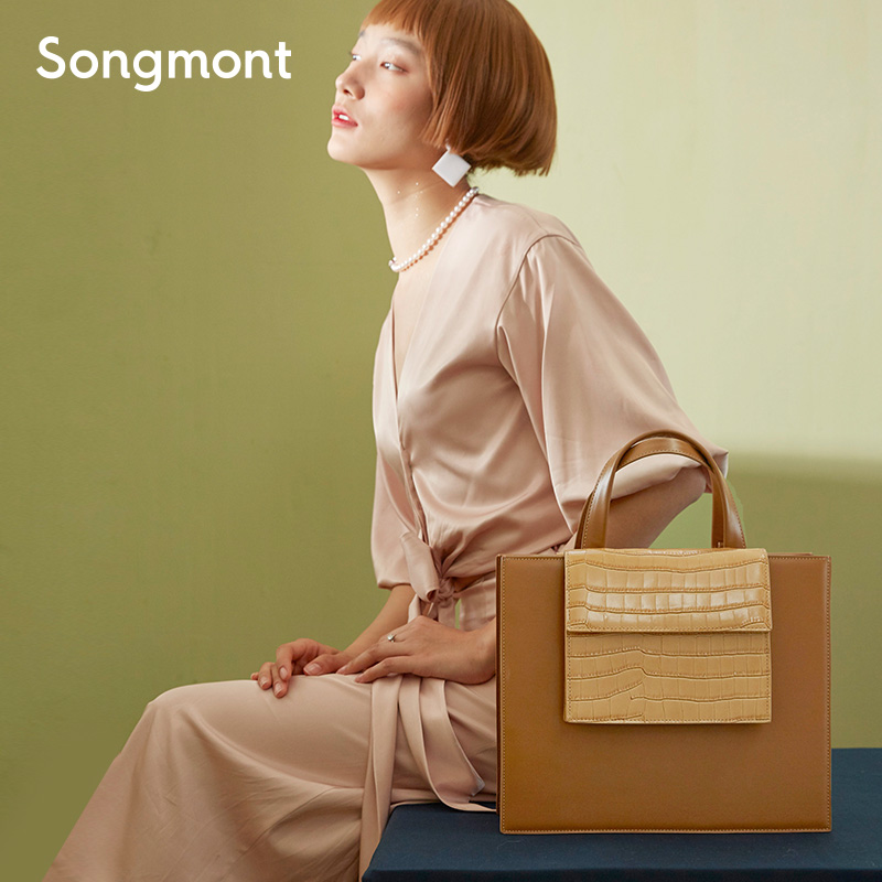 Songmont方形购物包斜挎女原创设计师新款四方结构手提包崧 - 图2