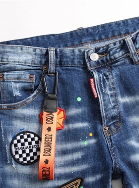 New broken paint men's slim fit hole patch stretch Jeans