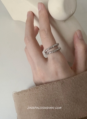 锡纸纹理不规则双层冷淡风戒指女