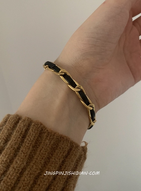 晶品钛钢不掉色ins风女轻奢皮绳