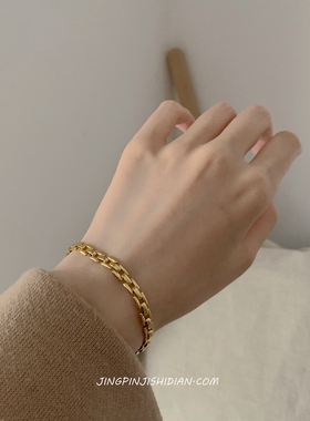 纯黄铜不掉色金色手链轻奢高级感