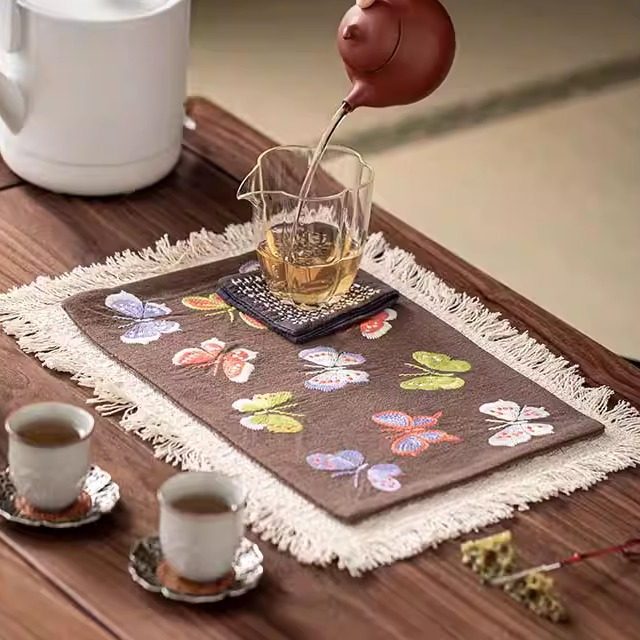 国风棉布繁花刺绣干泡席茶道配件茶室茶台茶席茶垫子桌布中式禅意,淘宝优惠券,粉丝福利购,淘宝优惠卷