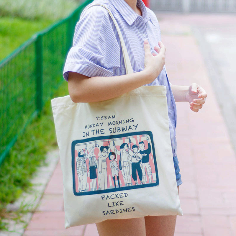 NULL原創卡通插畫環保袋日系帆布包女單肩包學生折疊便攜購物袋