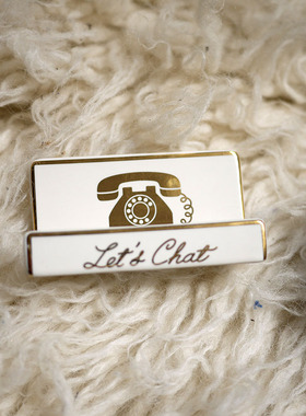 美国金色电话机陶瓷摆件名片夹