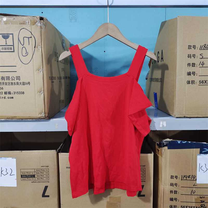 珂系列女装2023夏季新款红色露肩个性T恤15462/Y1-1 - 图0
