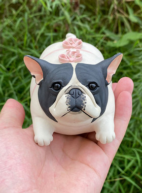 手作陶瓷法斗摆件周边手办创意原创可爱法国斗牛犬桌面手工陶器