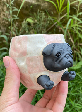 手作陶瓷巴哥杯子周边手办创意原创可爱巴哥哈巴狗水杯手工陶器