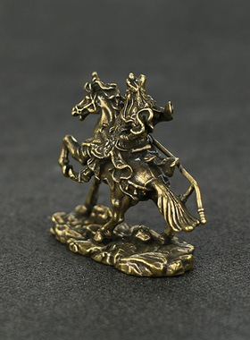 黄铜骑马关公摆件财神爷大刀