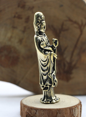 黄铜实心如意观世音佛像释迦摩尼车书桌家居随身纯铜站神像小摆件