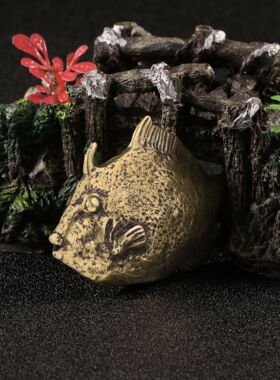 纯黄铜复古法手工匠作旧典藏艺术海洋沙鱼摆件深海大鱼茶宠文玩