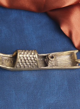 复古典藏国风艺术黄铜摆件古法手工匠作乌篷船渔家香插桌面茶宠文