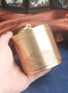 老式复古典藏国风艺术加重黄铜摆件古法手工匠作祥云纹储物茶叶罐