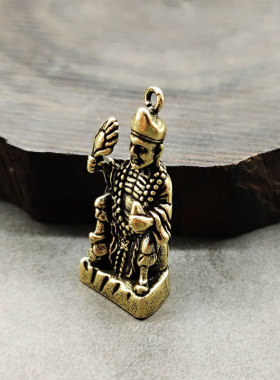 复古典藏国风艺术黄铜摆件古法手工匠作活佛济公雕佛像钥匙扣罗汉