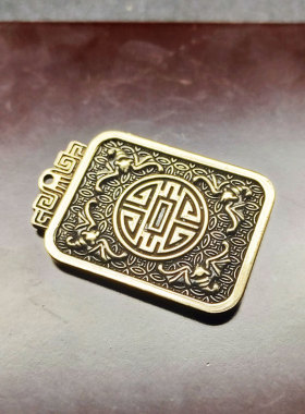 复古典藏国风艺术黄铜摆件古法手工匠作瑞兽貔貅图腾钥匙扣挂件配