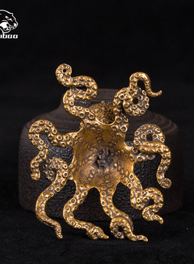 纯黄铜家居办公桌面小摆件八脚章鱼模型摆件茶宠小铜器装饰工艺品