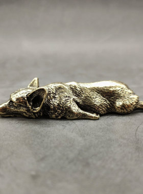 纯铜可爱小威尔士柯基犬黄铜实心趴趴狐家居茶宠镇纸文玩个性摆件