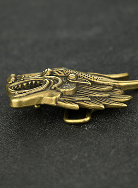 浮雕龙头男士纯黄铜皮带扣