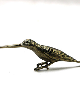 实心纯铜报喜鸟桌面小摆件仿真长嘴蜂鸟茶刀黄铜微雕手把件小翠鸟
