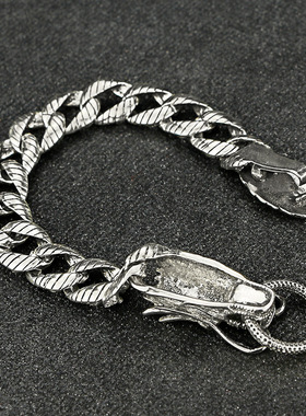 欧美时尚霸气仿泰银龙头手链白铜