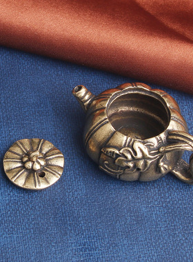 复古典藏国风艺术黄铜摆件古法手工匠作南瓜茶壶文玩收藏茶宠把件