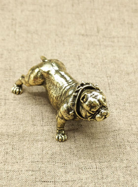 复古典藏国风艺术黄铜摆件古法手工匠作恶霸法斗犬狗肌肉大号雕塑