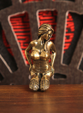 纯黄铜复古法手工匠作旧典藏艺术实心美女模特性格写真摆件茶宠礼