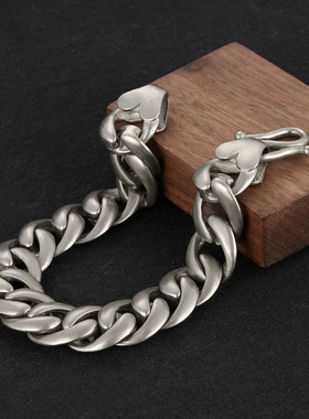 做旧白铜简约男士嘻哈加宽手链子条复古手环时尚古巴机械朋克风格