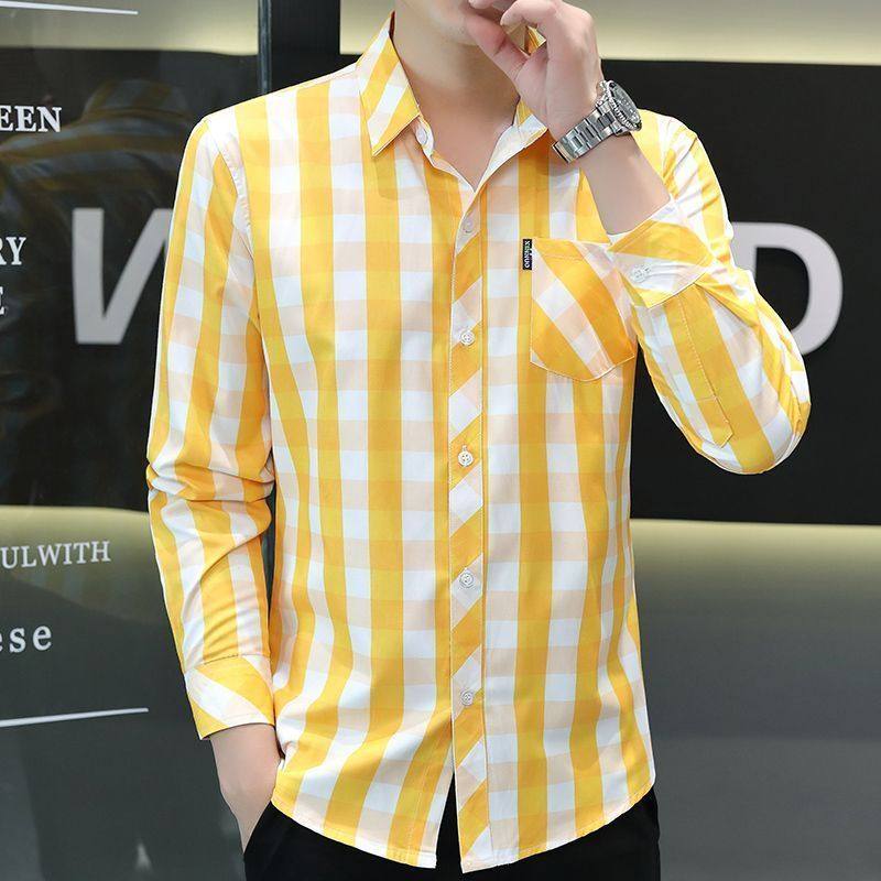 长袖男士衬衫男秋季韩版格子百搭潮流休闲衬衣青年男修身薄上衣12,淘宝优惠券,粉丝福利购,淘宝优惠卷