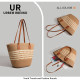 ຖົງ UR ຂອງແມ່ຍິງ summer seaside bag travel vacation straw bag large capacity portable shoulder tote commuter bag