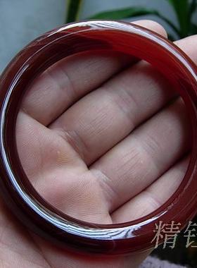 时尚新款巴西玛瑙圆条手镯56 天然朱砂红色通透荧光 手腕风情热销