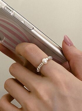 个性ins银子2023指环潮碎简约设计感小众珍珠可时尚调节年戒指 女
