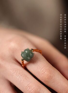 尾戒竹节配饰橄榄新中式国风情侣