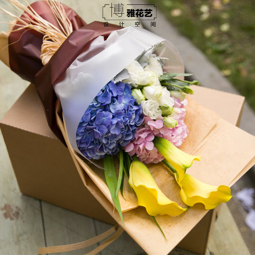 桔梗绣球海芋自然风混搭小清新花束杭州同城鲜花速递花店生日送花 - 图1