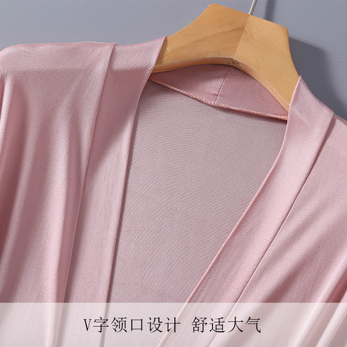 真丝睡衣女薄款睡袍 V领系带家居服 性感舒适桑蚕丝睡裙浴袍 - 图0