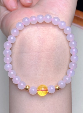 天然和田玉藕粉手串6mm女款单圈转运珠手链送女友闺蜜生日礼物