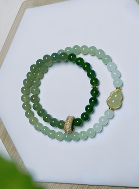 天然和田玉晴水手链搭配珐琅葫芦