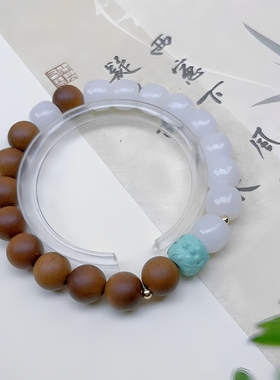 天然檀木和田玉手串女款单圈