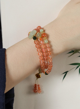 南红玛瑙和田玉女款多圈手链