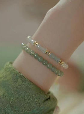 和田玉竹节双圈手链叠戴