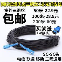 National Standard Telecom 200 m Finished Single Mode Leather Line Home Fiber Jumper Sc Outdoor 3 Steel Wire Monitoring Optical Brazing Cable