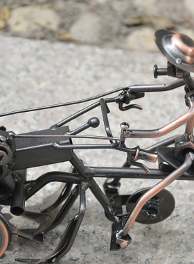 铁艺农用车模型手扶拖拉机模型 耕地拖拉机模型 农夫犁地摆件装饰